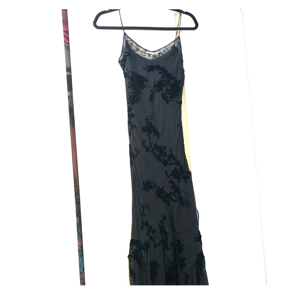 Long bias cut beaded silk slip dress